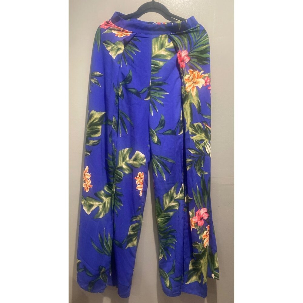 Entry Women’s Small Floral Wide Leg Pants Slit Leg Boho Resort Cottagecore